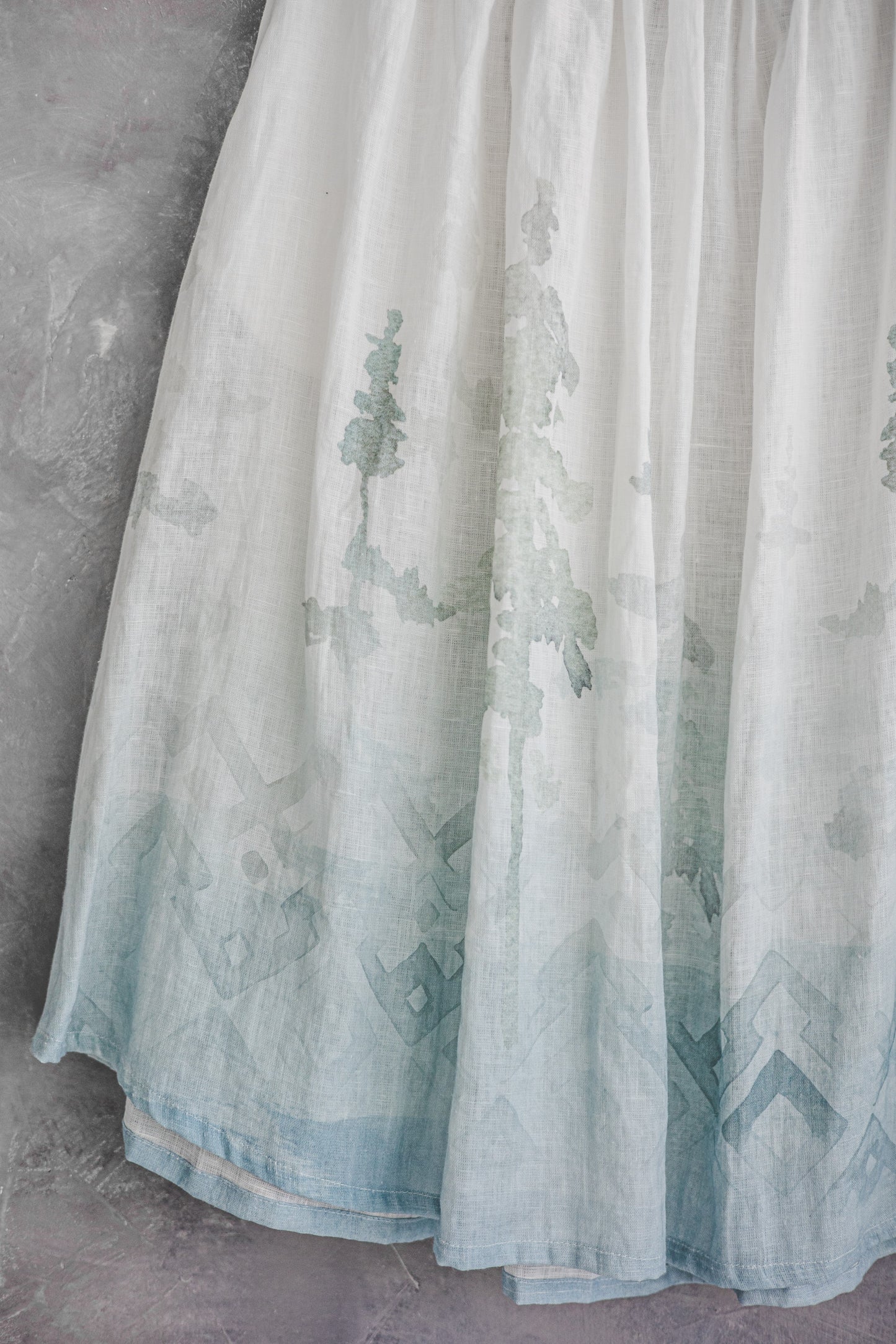 MIGLA midi linen dress with Blue Ombre Forest print