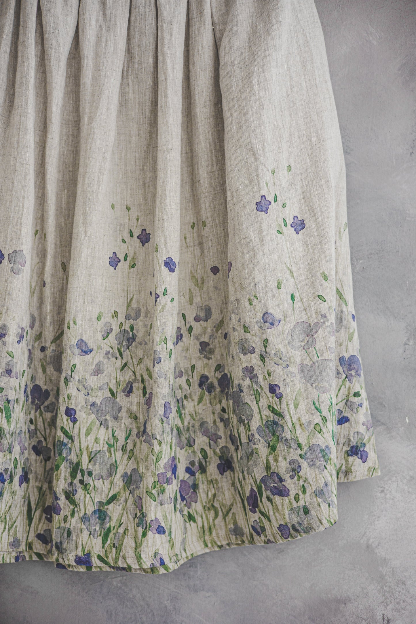RASA short sleeves mini linen dress with Green Ombre Forest print