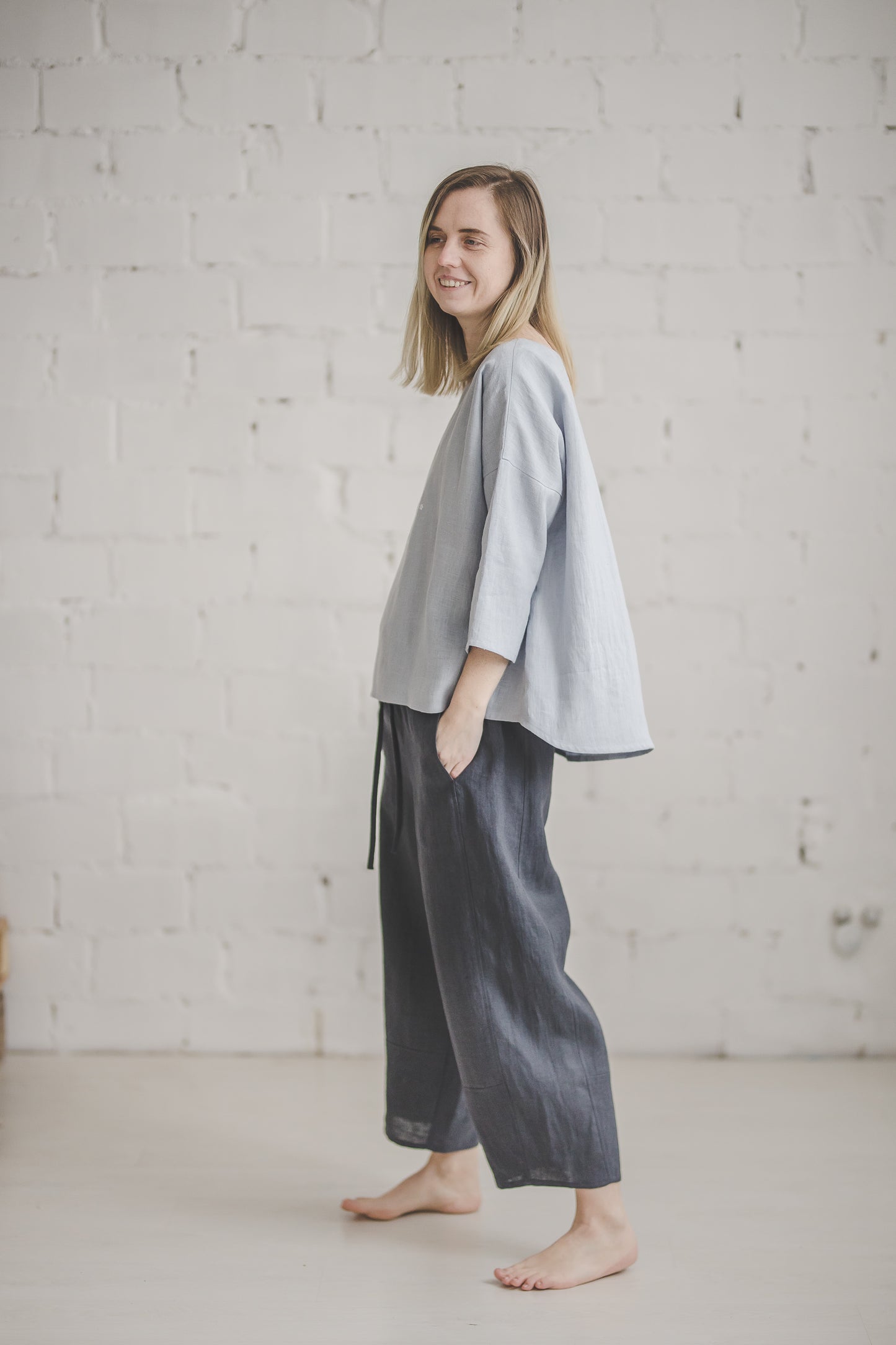 MIGLA kimono top in Off-white Medium weight linen