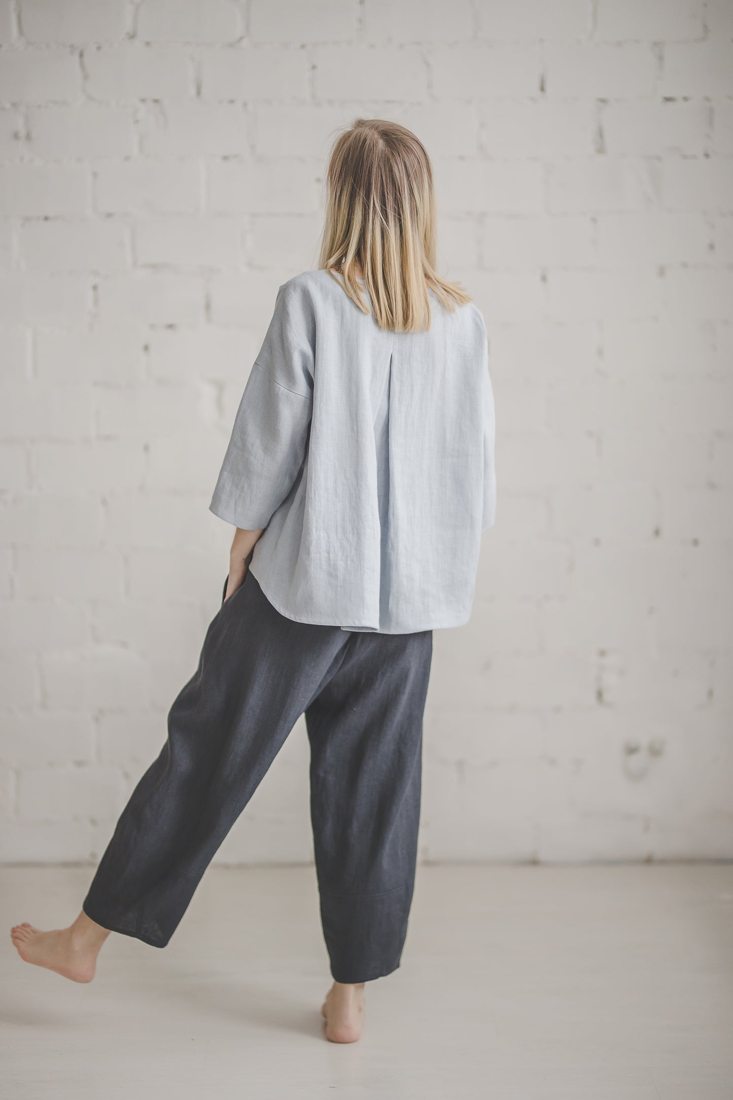 MIGLA kimono top in Off-white Medium weight linen