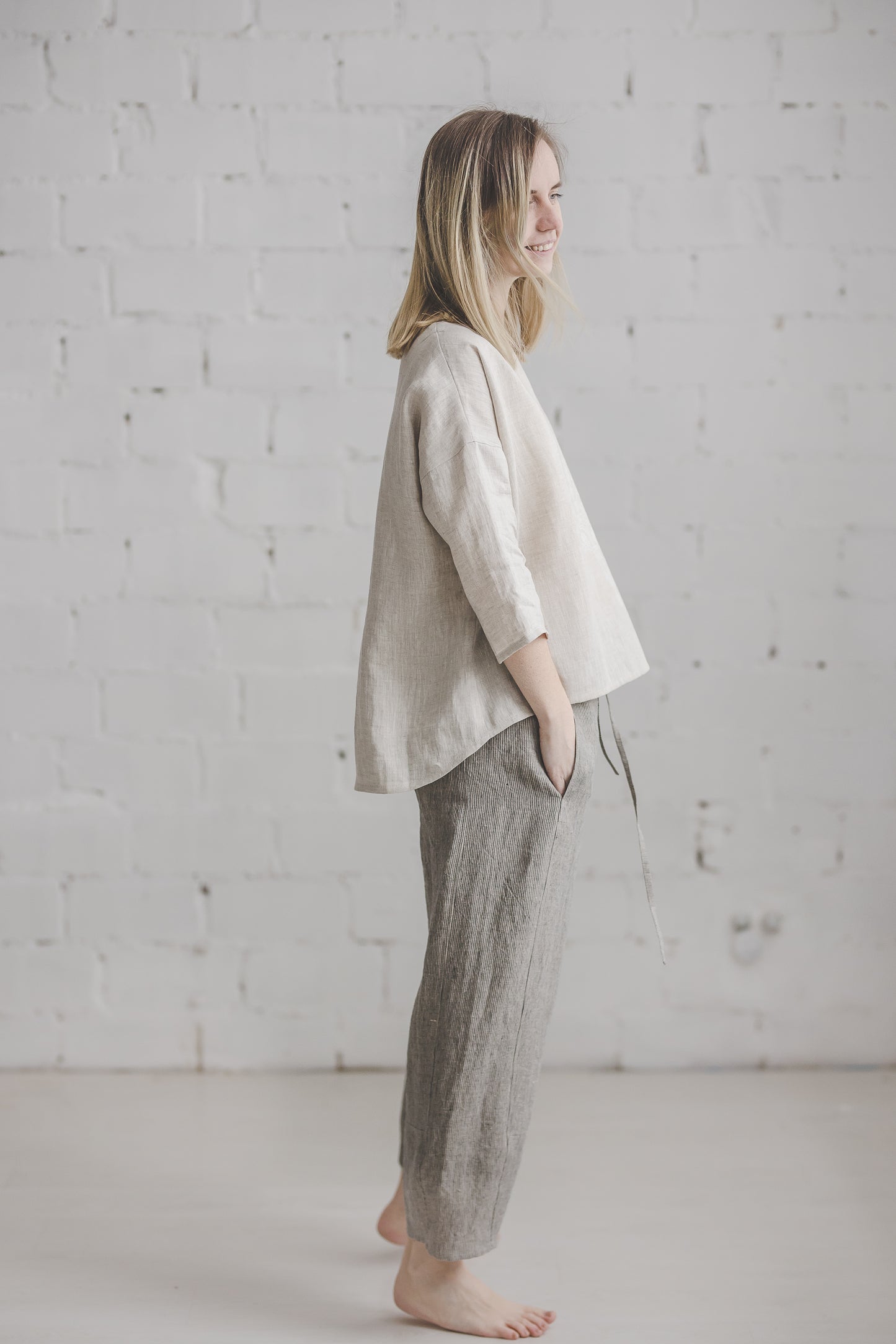 MIGLA kimono top in Off-white Medium weight linen