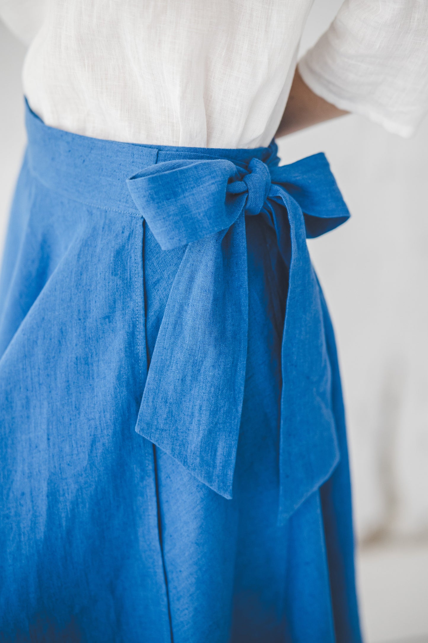 ŽIEDAS Full circle linen wrap skirt in Azure blue color