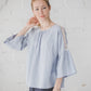 RŪTA linen blouse with crochet lace in Sky blue