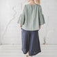 RŪTA linen blouse with crochet lace in Light sage