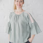 RŪTA linen blouse with crochet lace in Sky blue