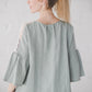 RŪTA linen blouse with crochet lace in Light sage