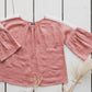 RŪTA linen blouse with crochet lace in Coral