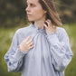 META linen blouse with puffy sleeves & frills in Teal color