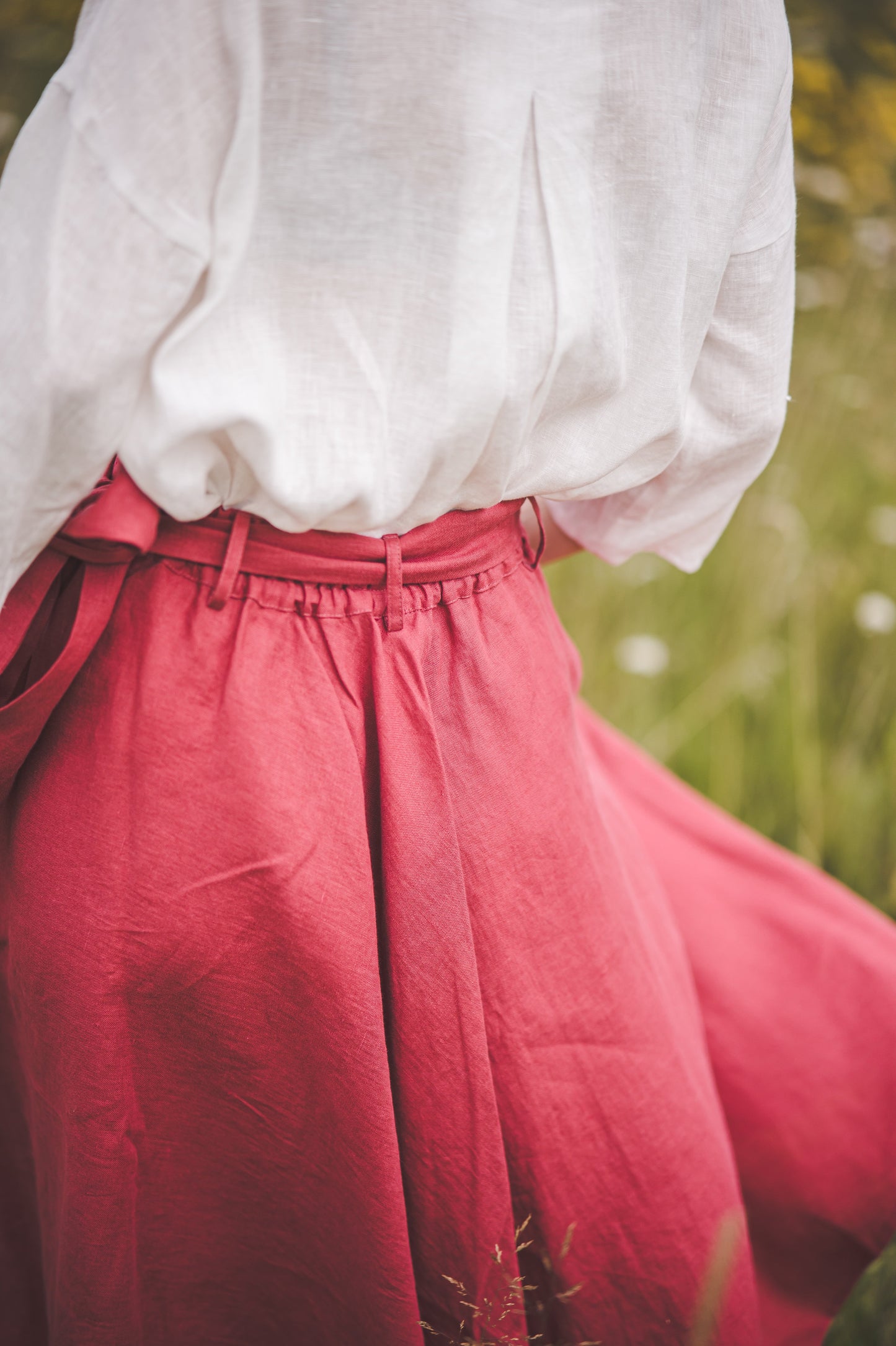 ŽIEDAS Full circle linen wrap skirt in Watermelon color