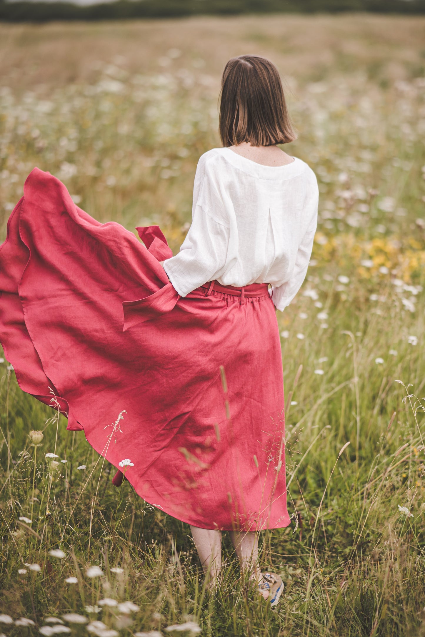 ŽIEDAS Full circle linen wrap skirt in Watermelon color