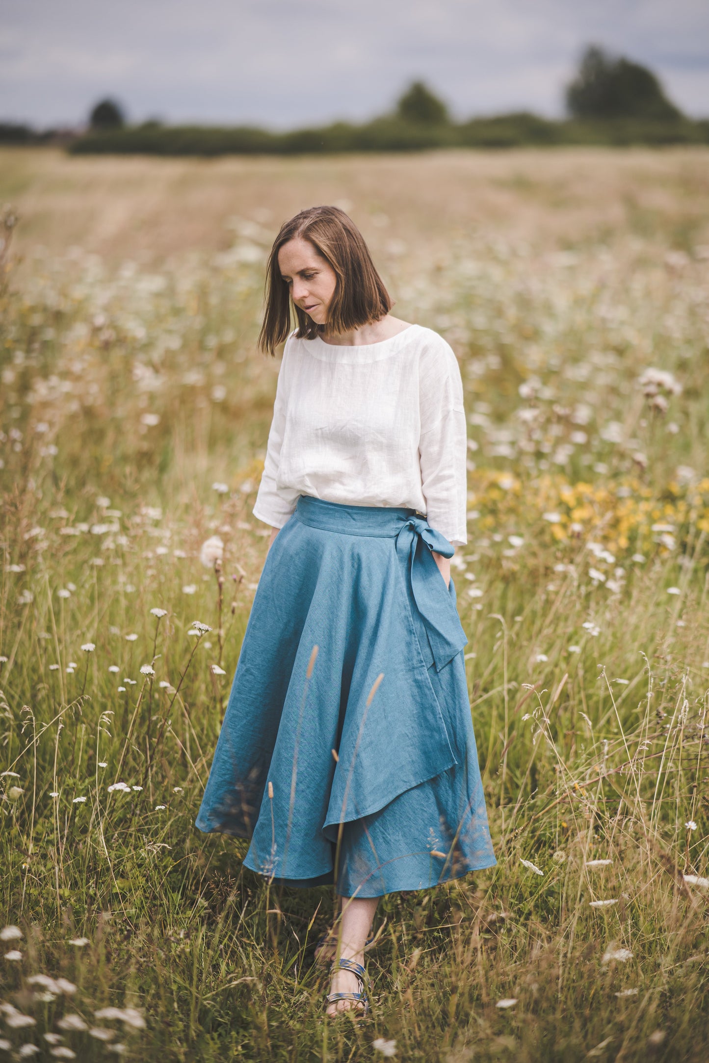 ŽIEDAS Full circle linen wrap skirt in Teal color