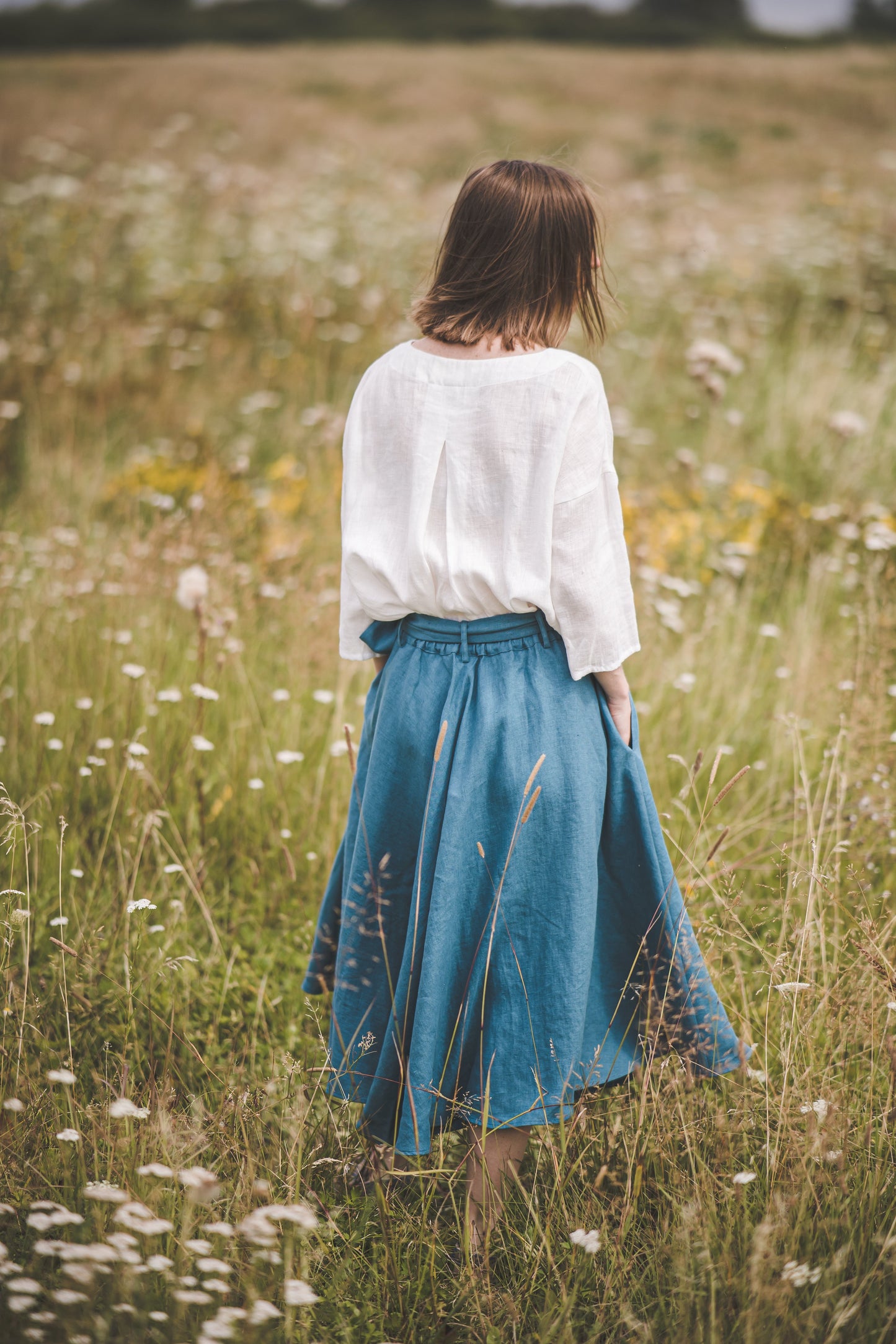 ŽIEDAS Full circle linen wrap skirt in Teal color