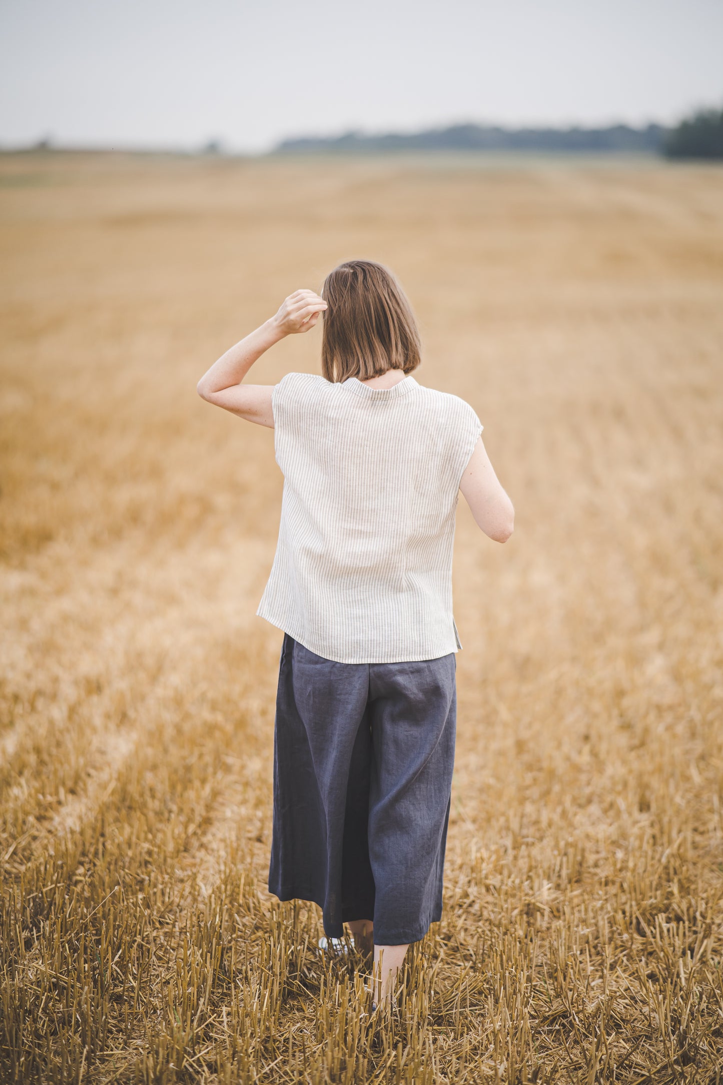 LIEPA short sleeves linen top in White striped Light weight linen