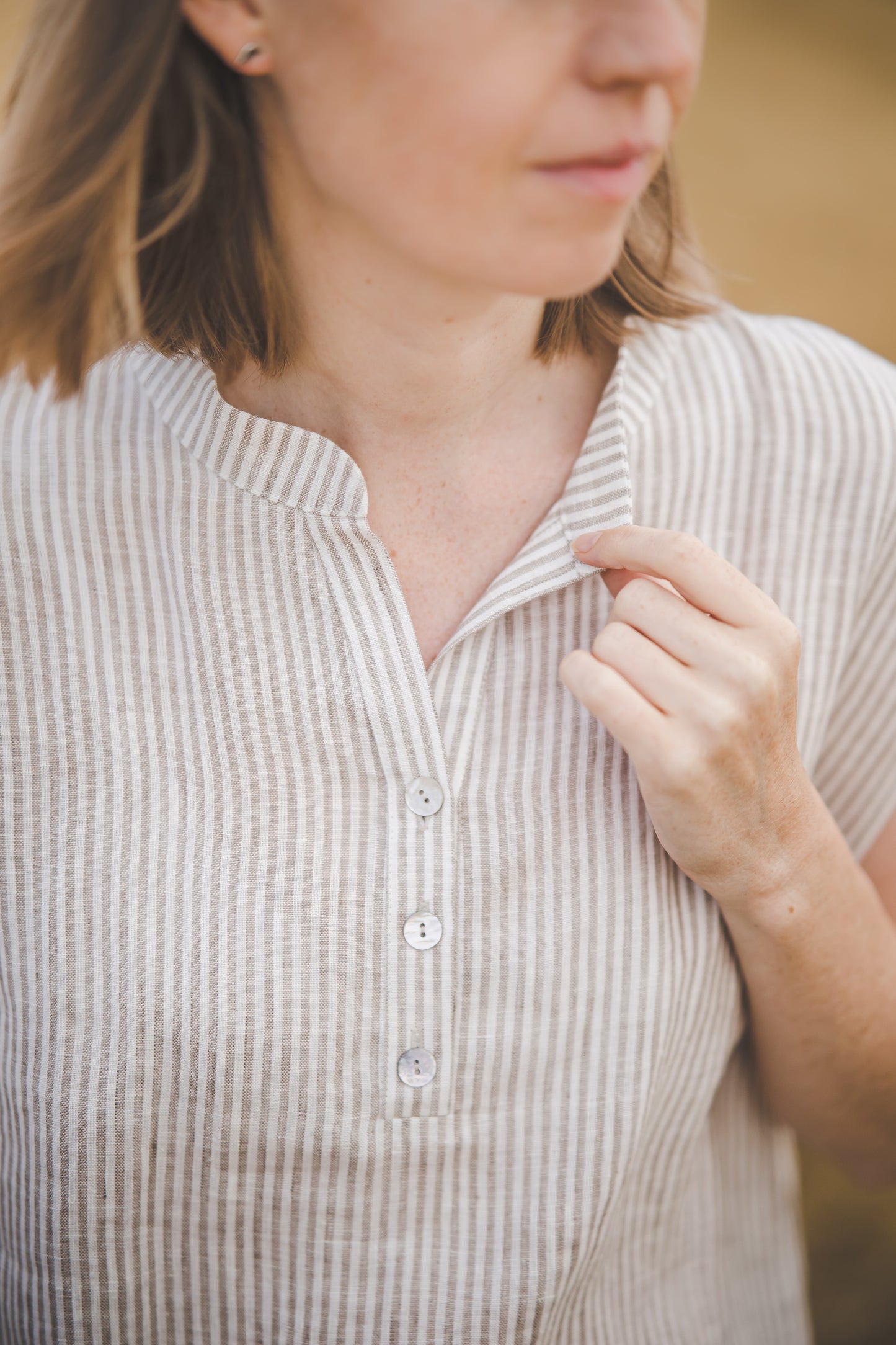 LIEPA short sleeves linen top in White striped Light weight linen