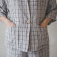 Loose short linen jacket in Grey checks