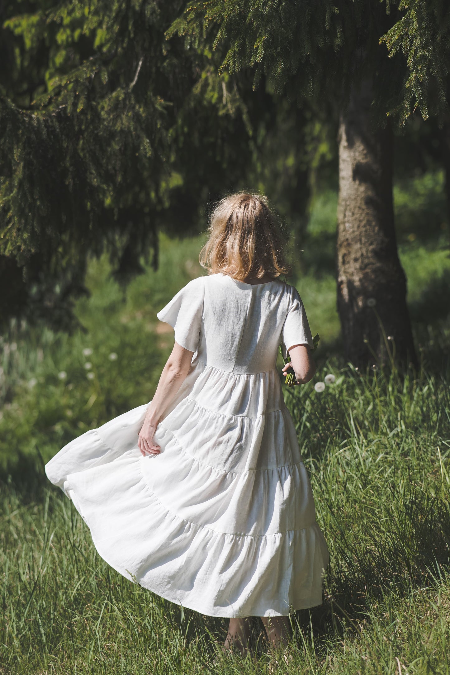 Tiered maxi ruffle dress with butterfly sleeves in White