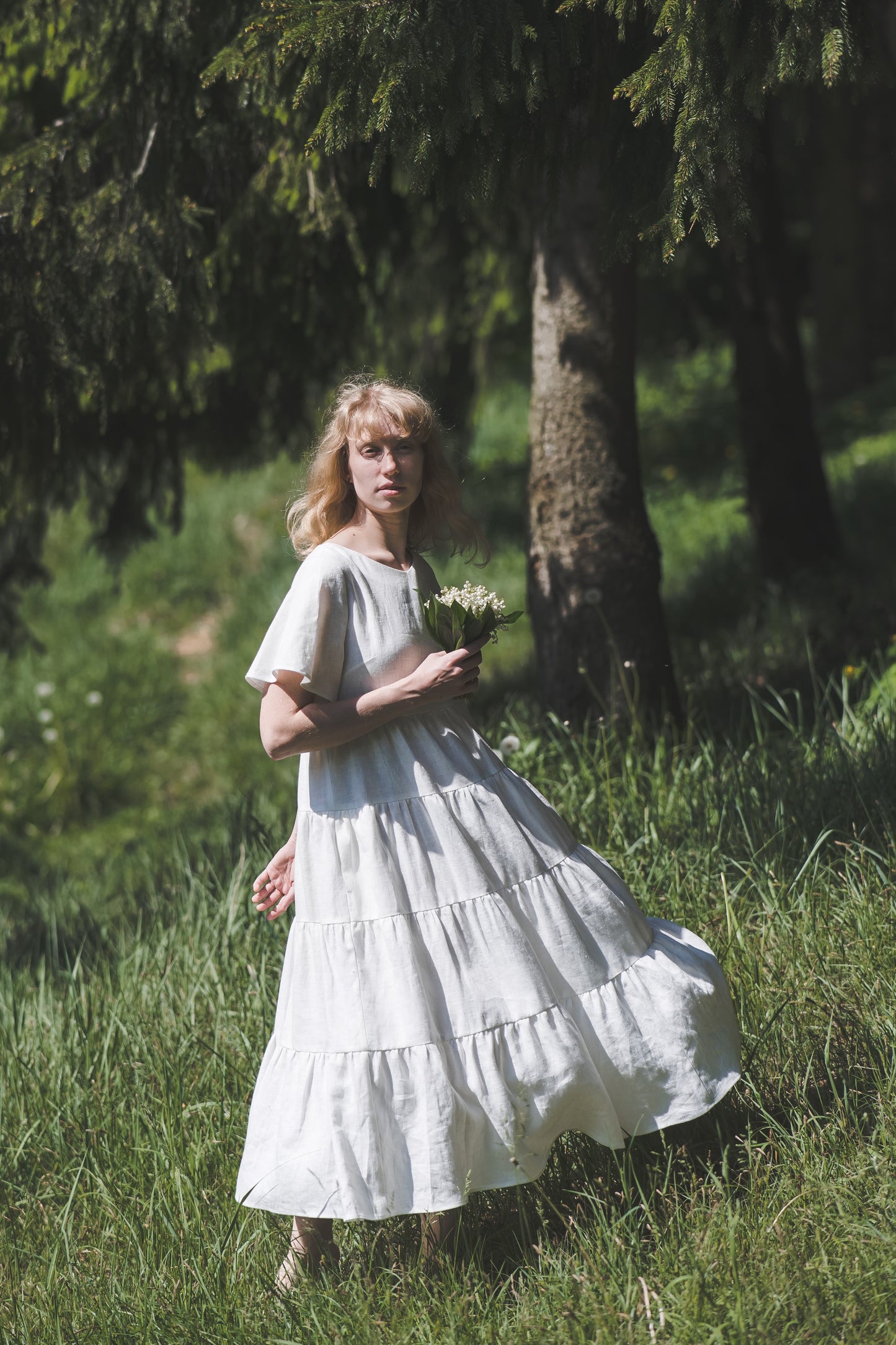 Tiered maxi ruffle dress with butterfly sleeves in White