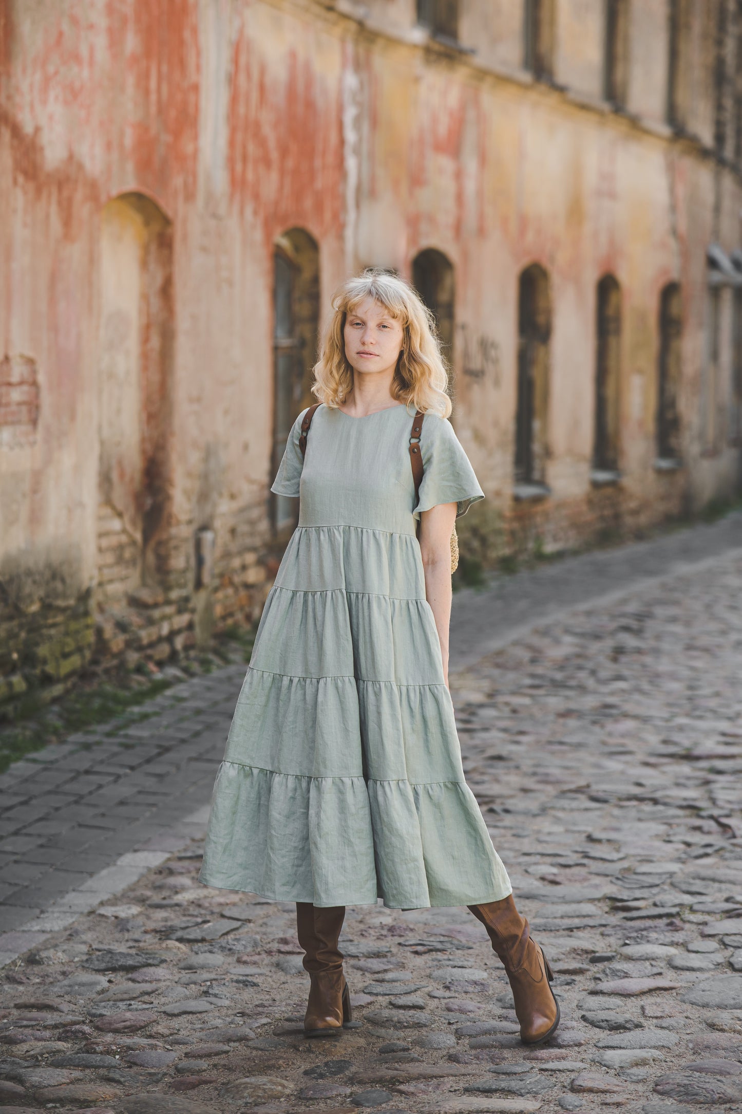 Tiered maxi ruffle dress with butterfly sleeves