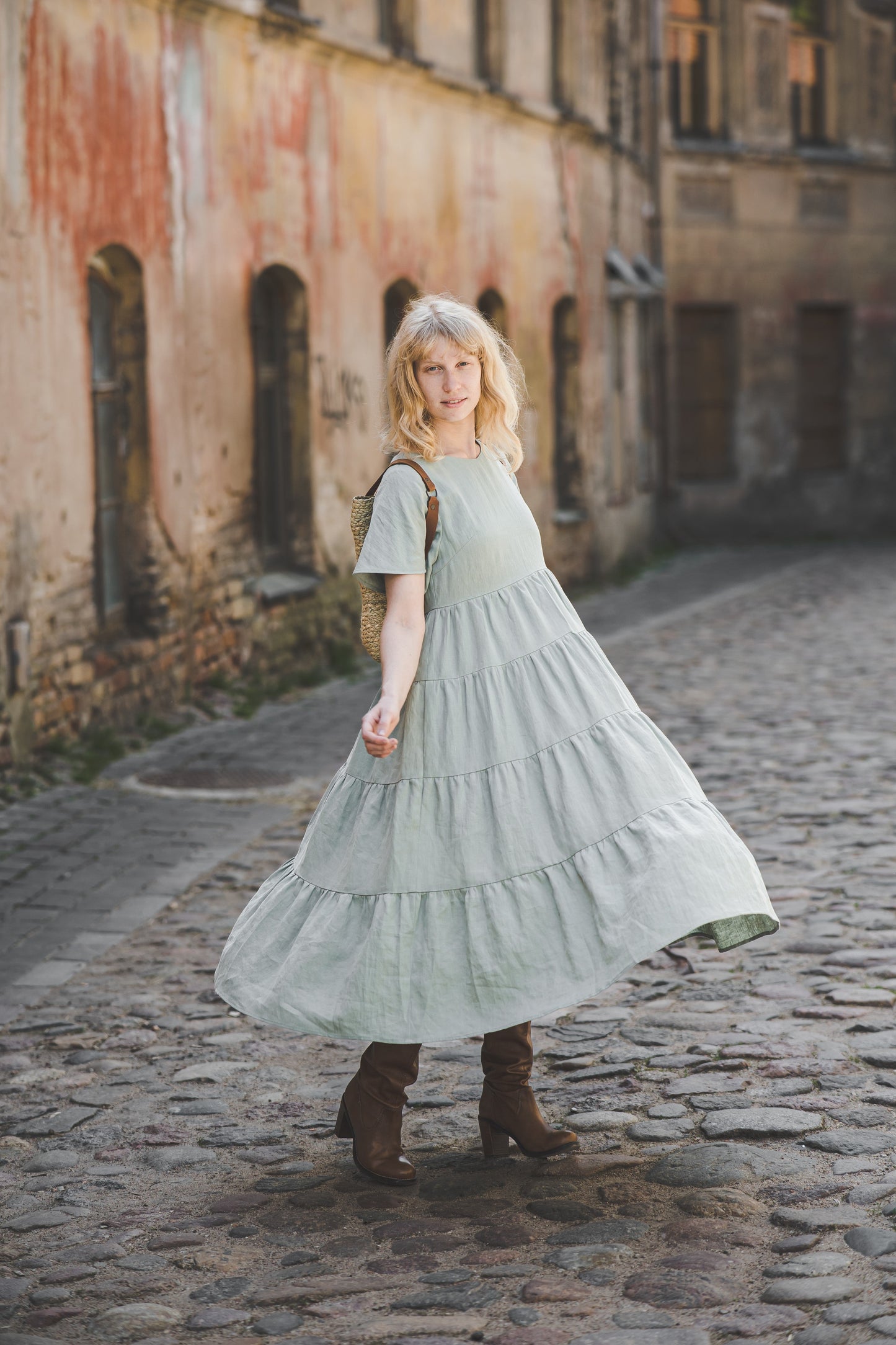 Tiered maxi ruffle dress with butterfly sleeves in White