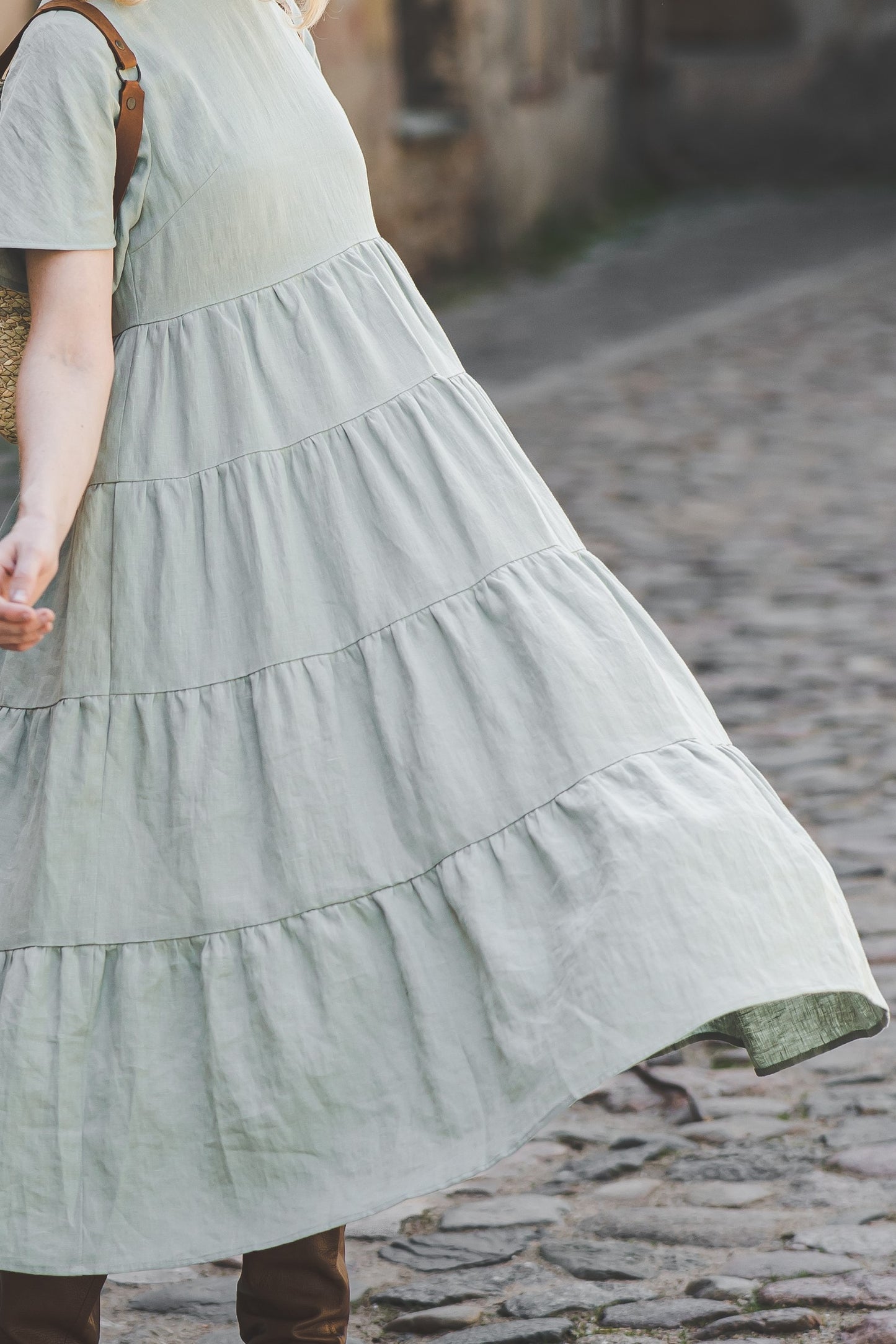 Tiered maxi ruffle dress with butterfly sleeves