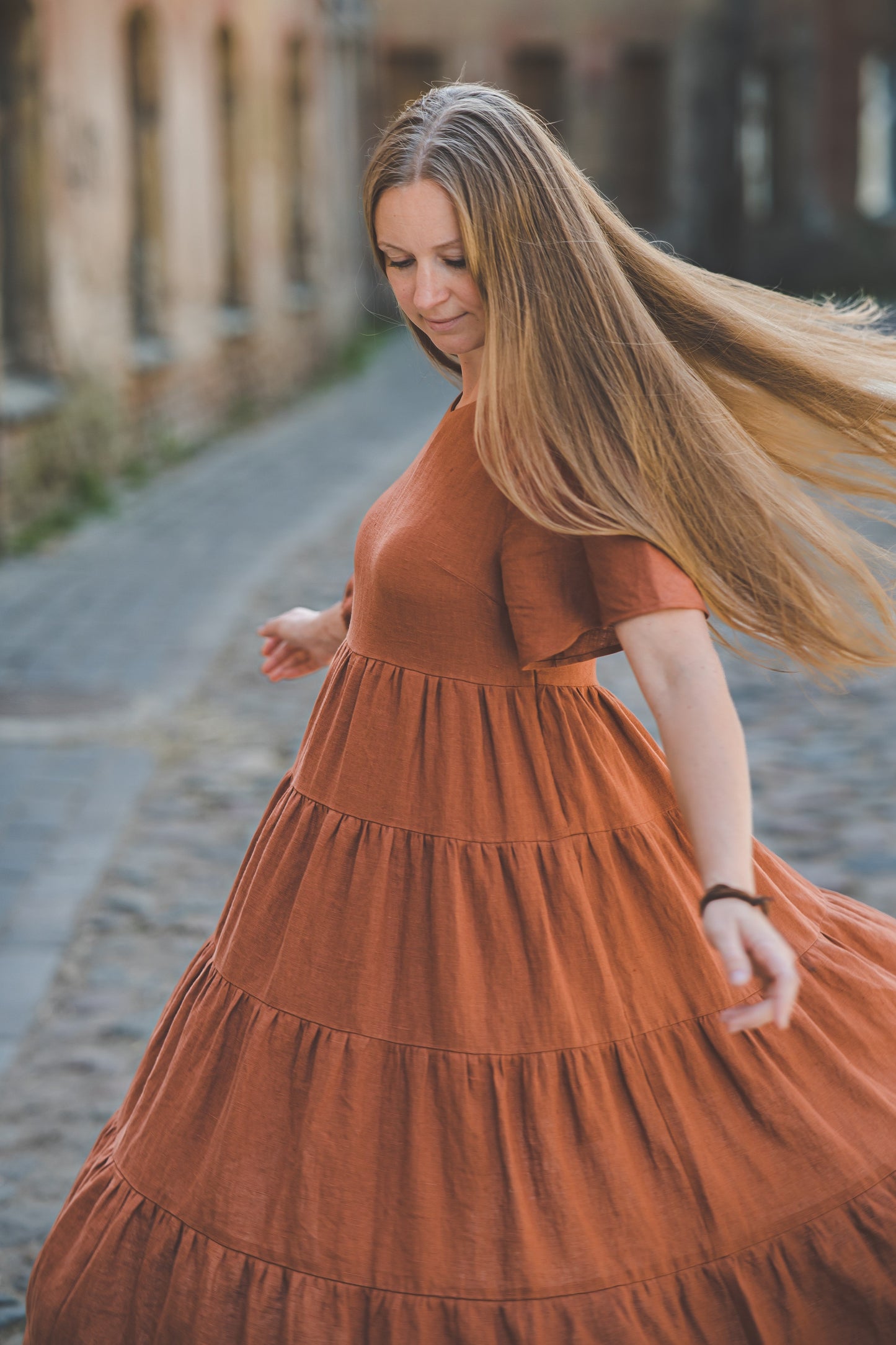 Tiered maxi ruffle dress with butterfly sleeves