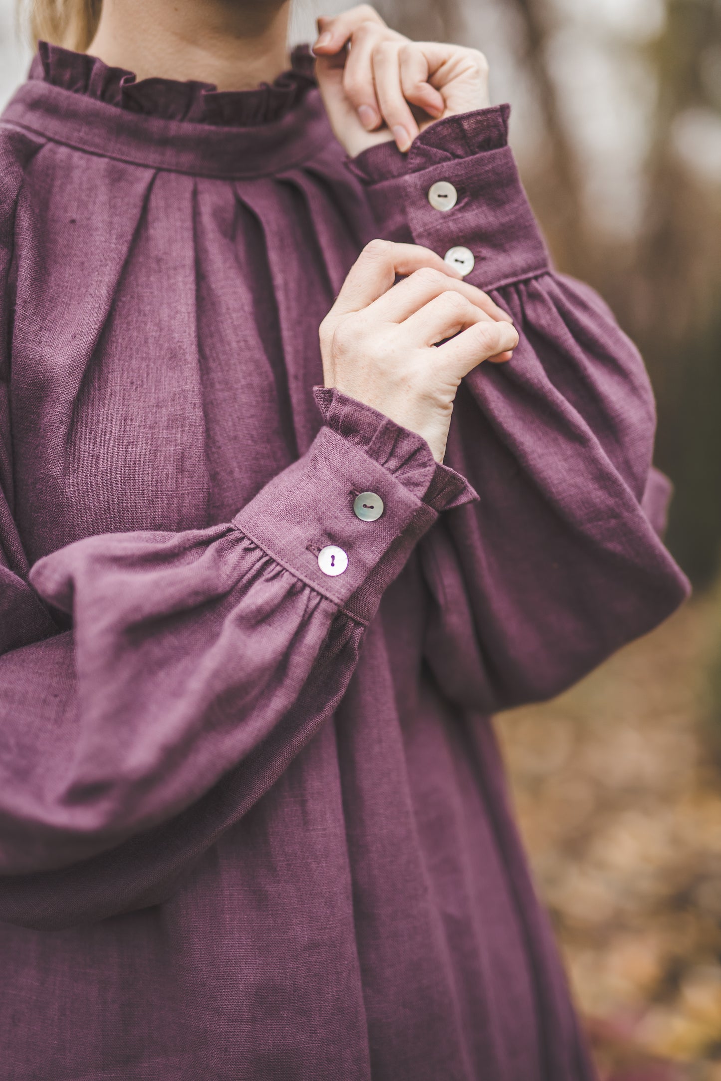 META linen blouse with puffy sleeves & frills in Teal color