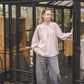 META linen blouse with puffy sleeves & frills in Dusty pink