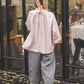 META linen blouse with puffy sleeves & frills in Dusty pink