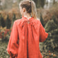 META linen blouse with puffy sleeves & frills in Orange