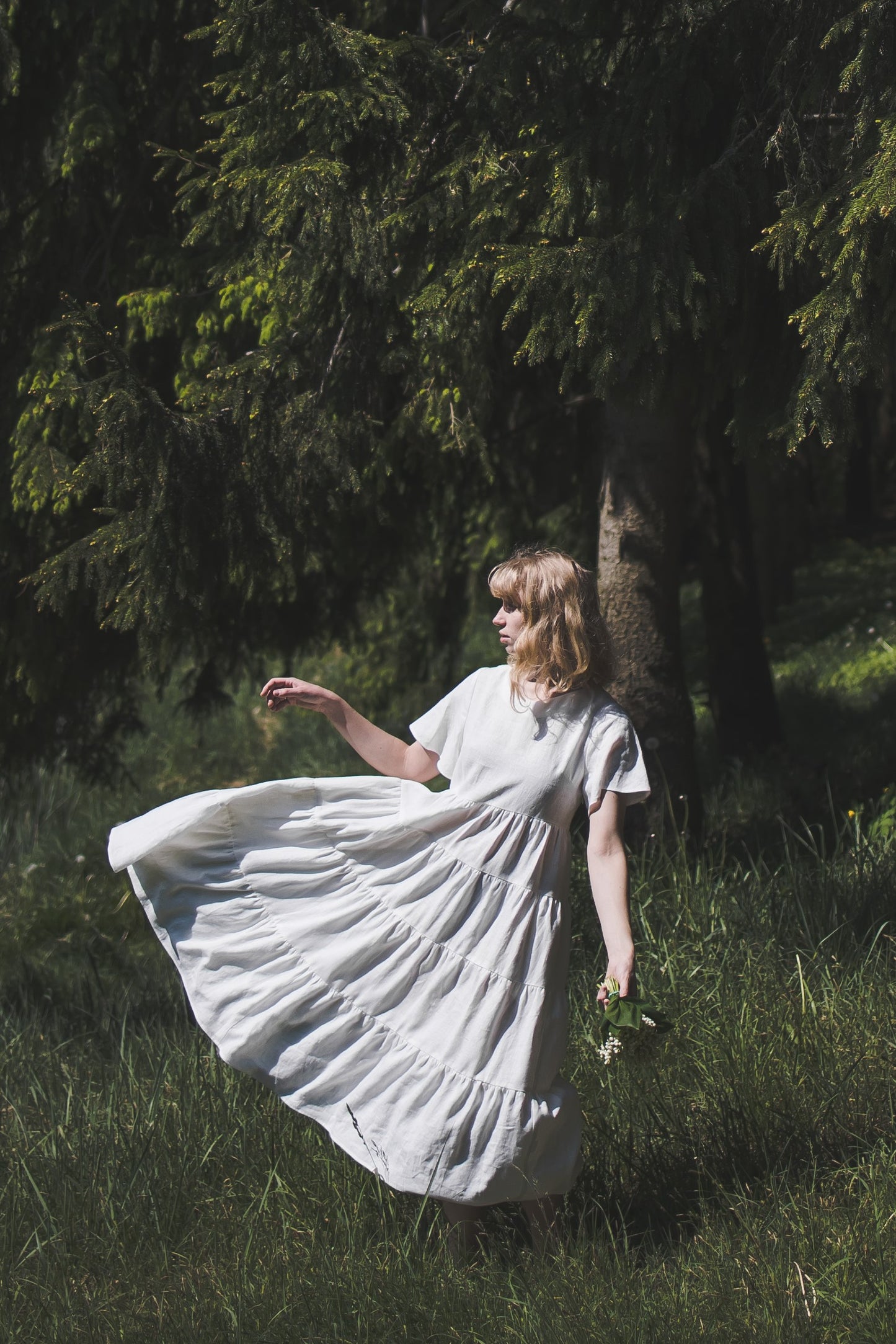 Tiered maxi ruffle dress with butterfly sleeves in White