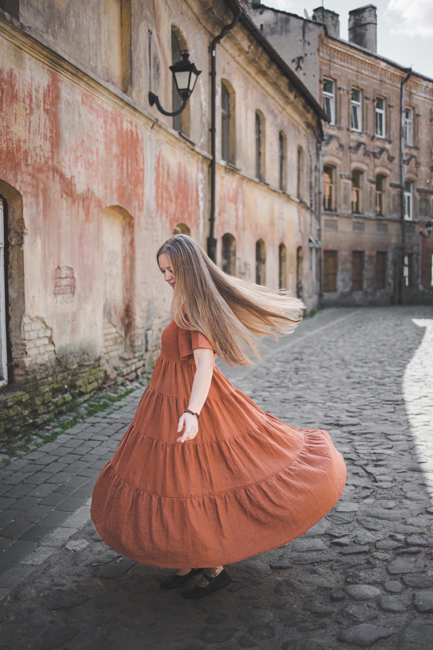 Tiered maxi ruffle dress with butterfly sleeves