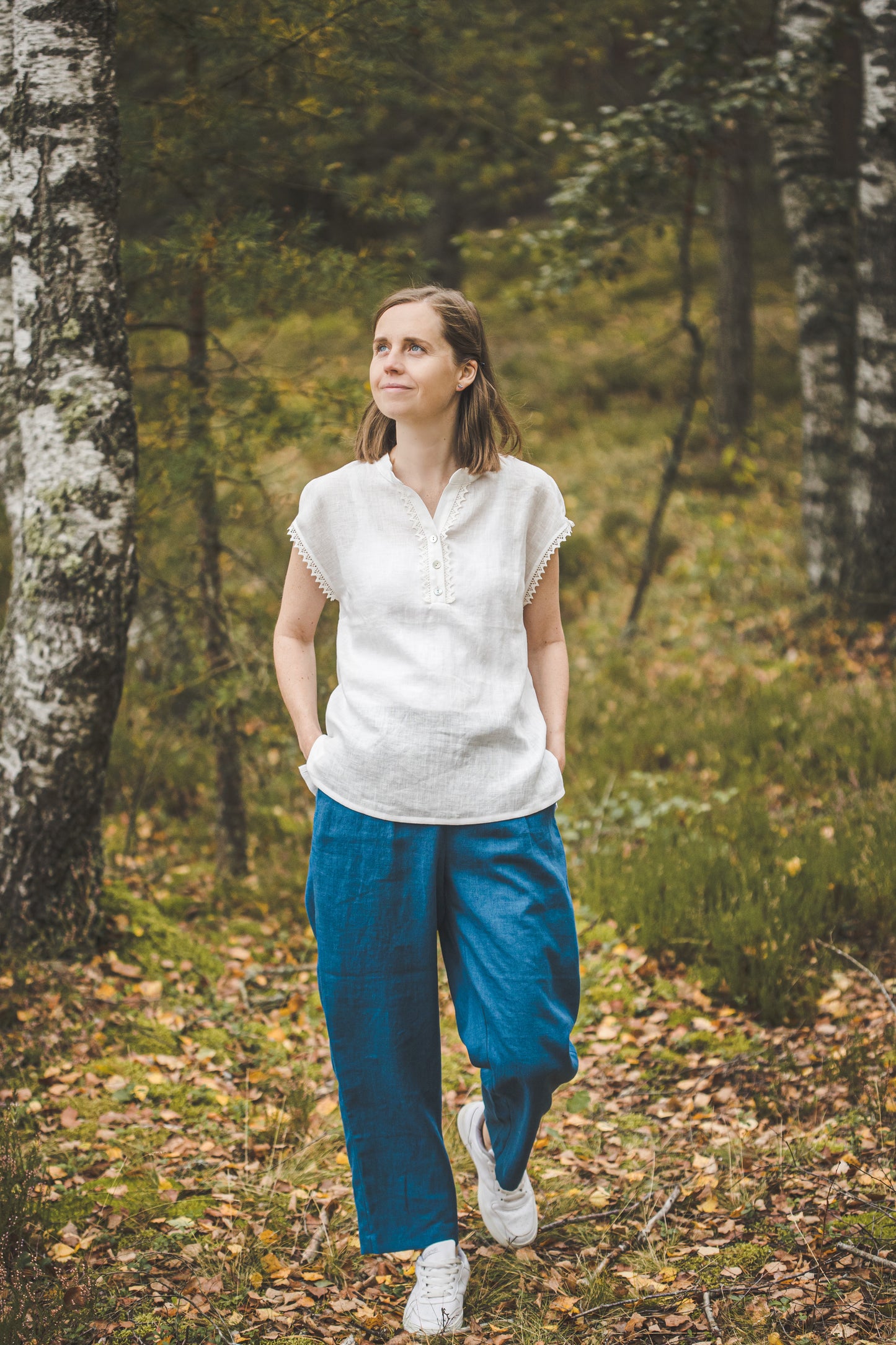 LIEPA short sleeves linen top in Off-white Light weight linen