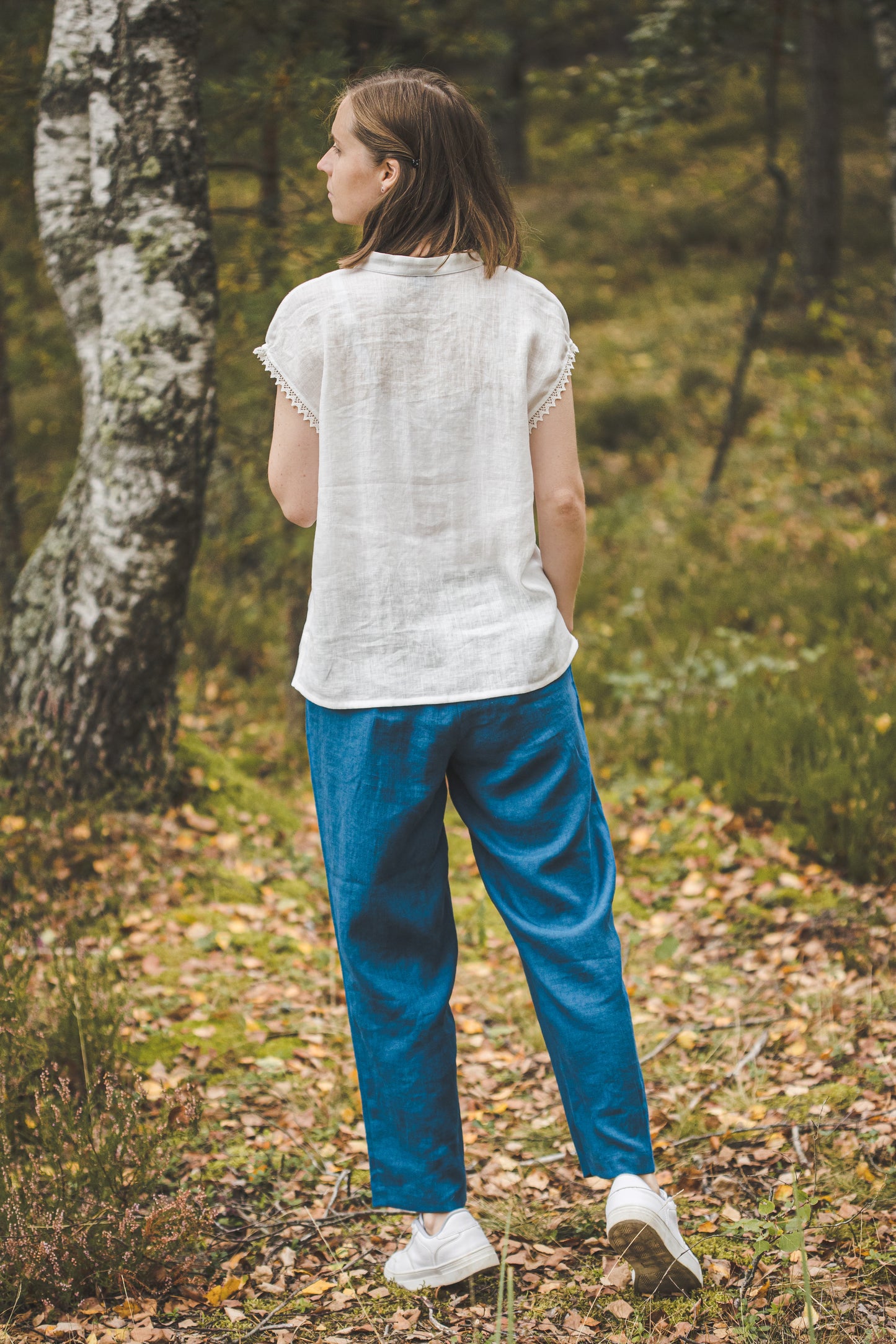 LIEPA short sleeves linen top in Off-white Light weight linen