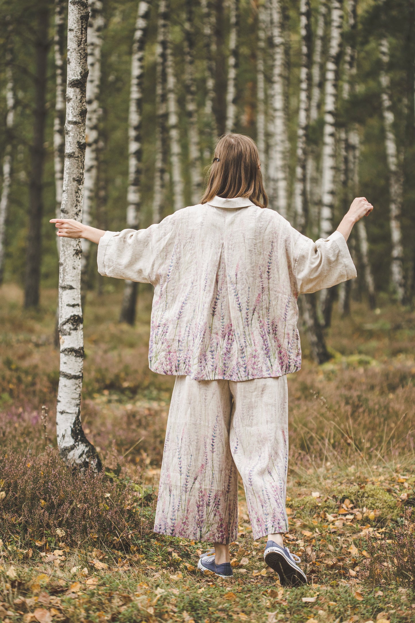 TYLA wide leg linen culottes pants with Lavender print