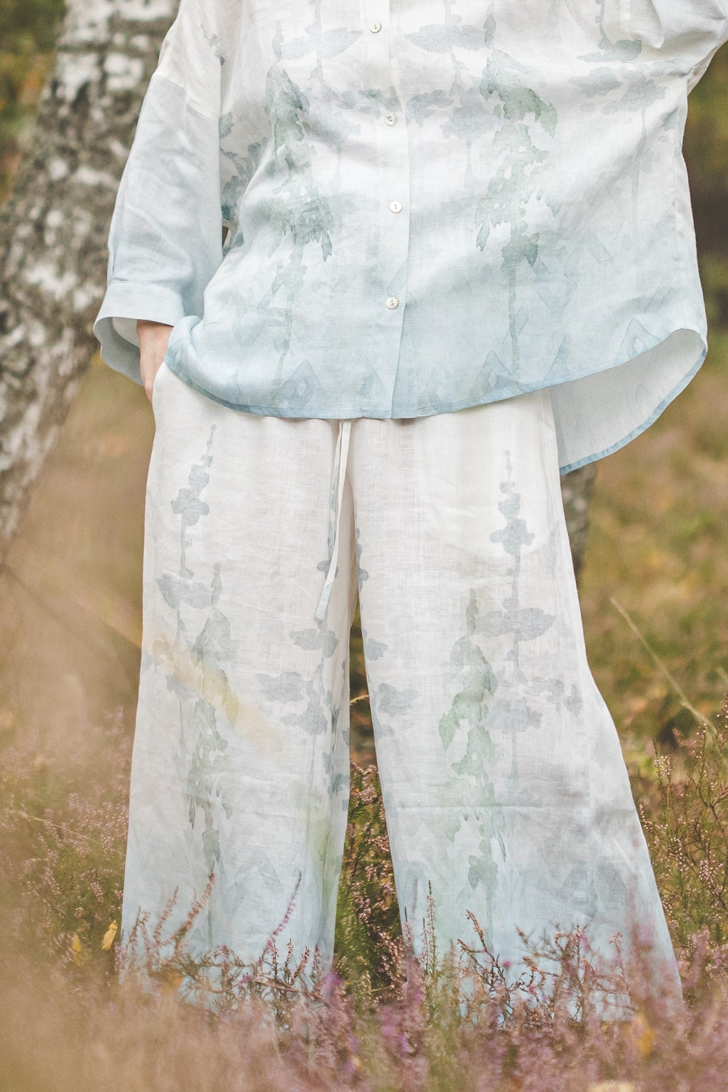 TYLA wide leg linen culottes pants with Lavender print