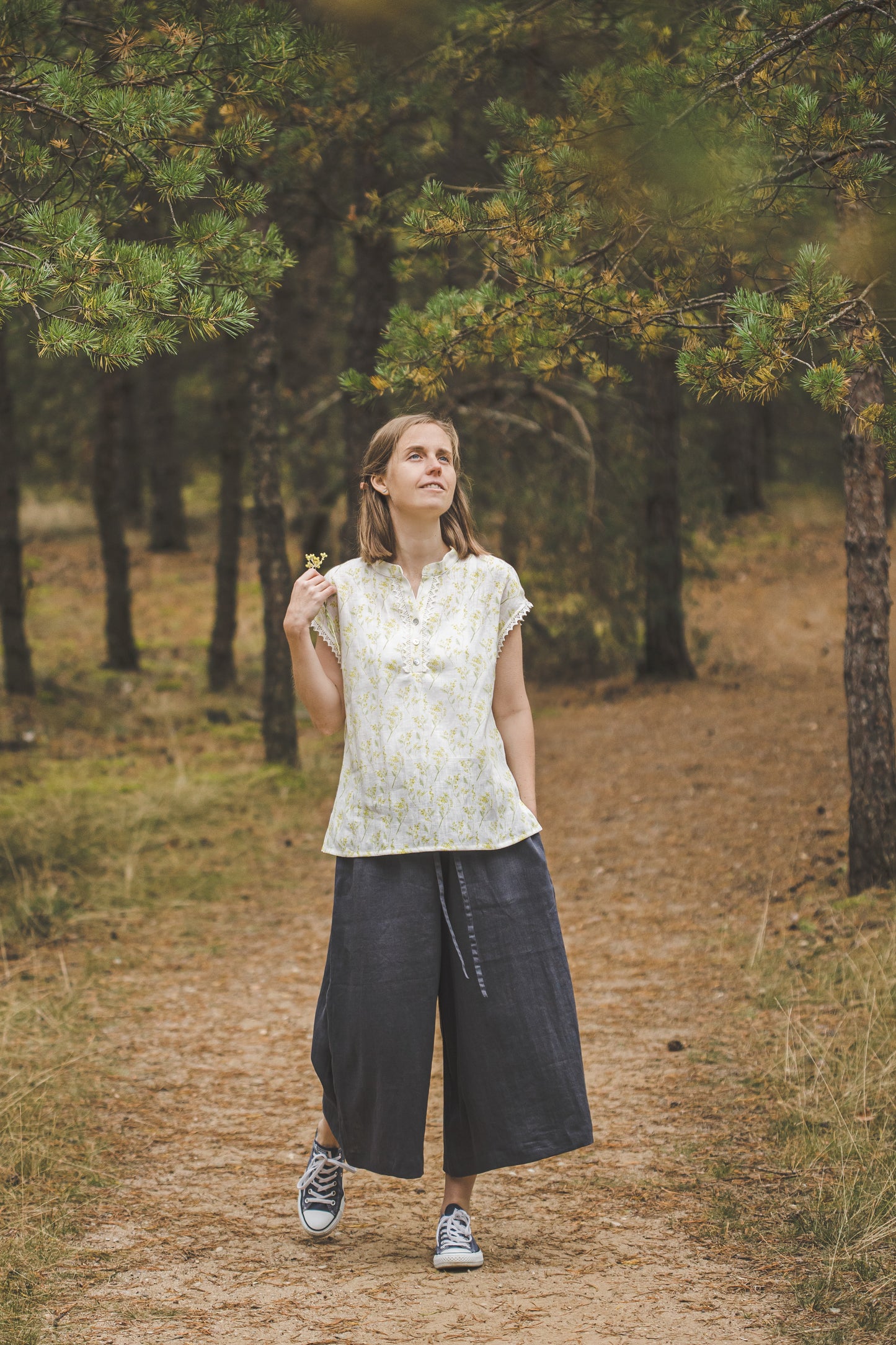 LIEPA short sleeves linen top with Mimosa print Light weight linen