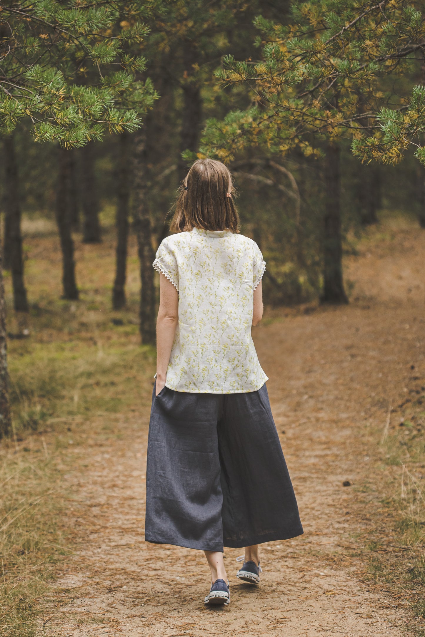 LIEPA short sleeves linen top with Mimosa print Light weight linen