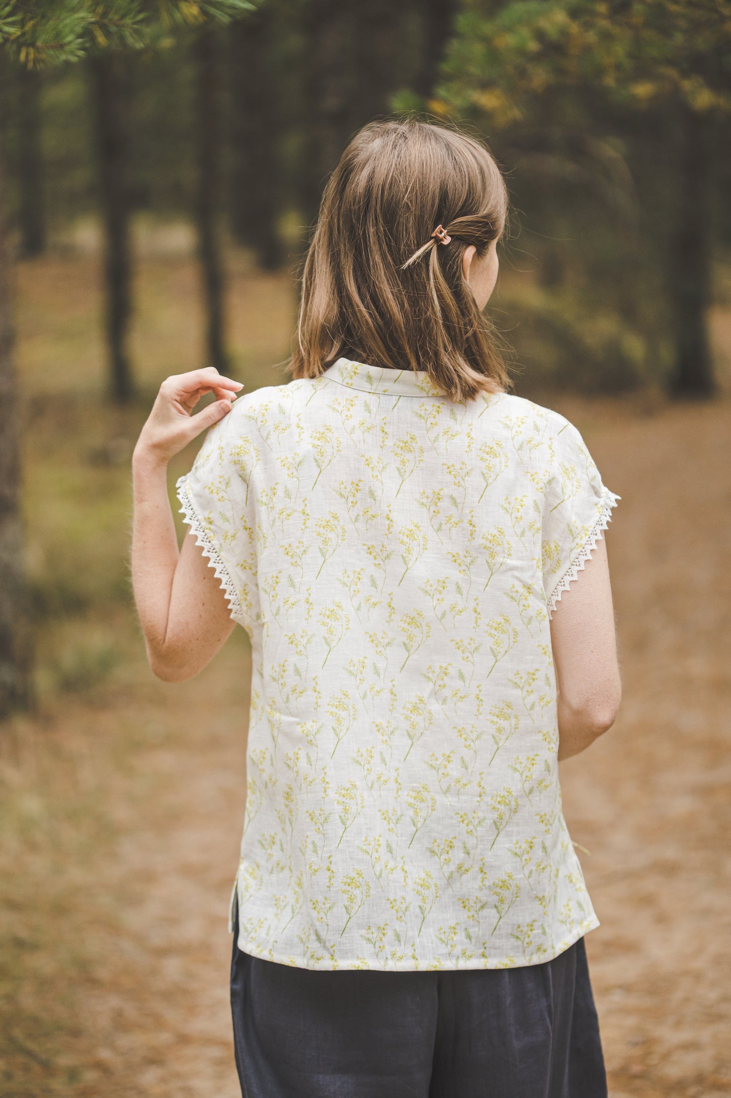 LIEPA short sleeves linen top with Mimosa print Light weight linen