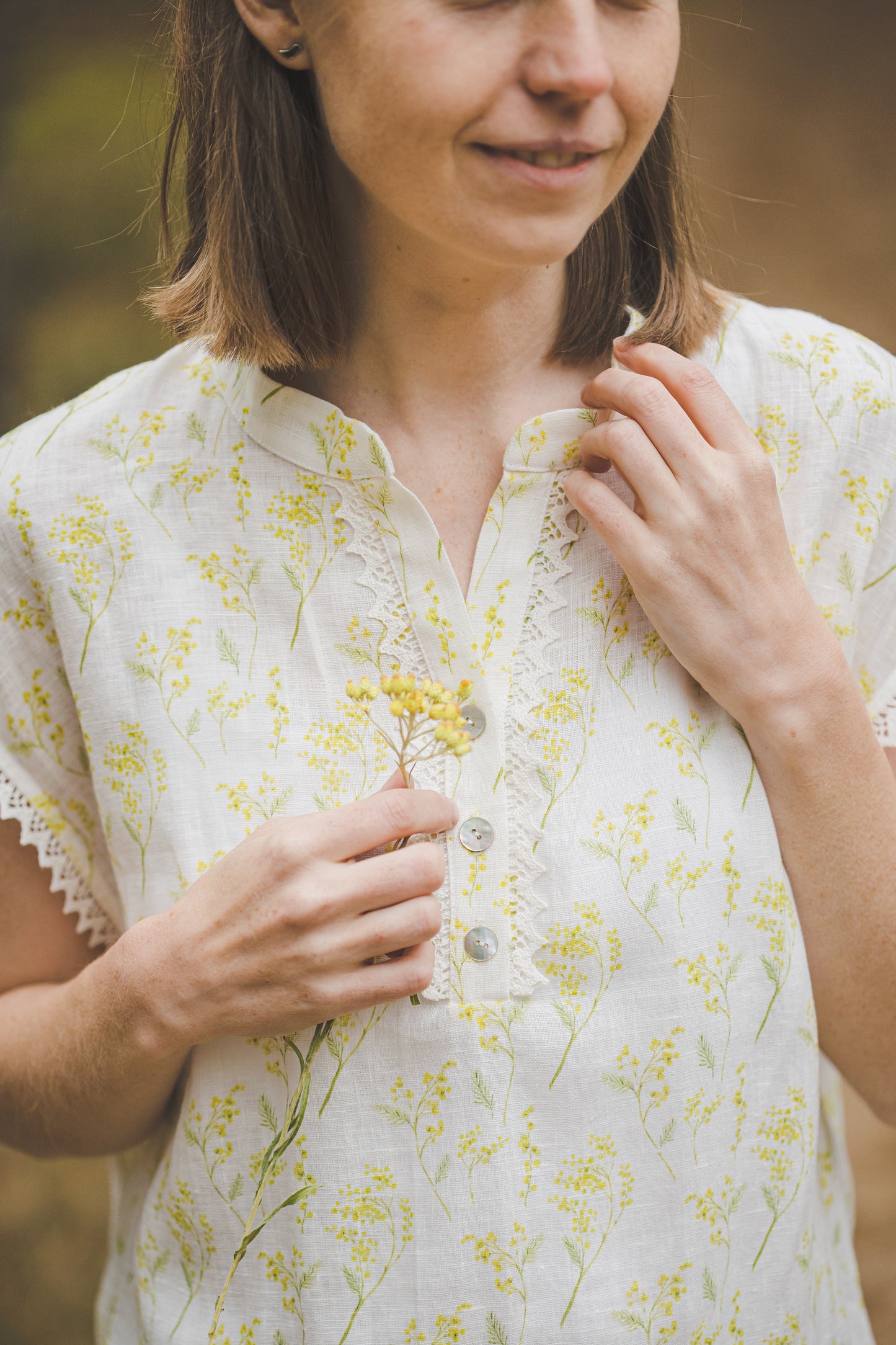 LIEPA short sleeves linen top with Mimosa print Light weight linen