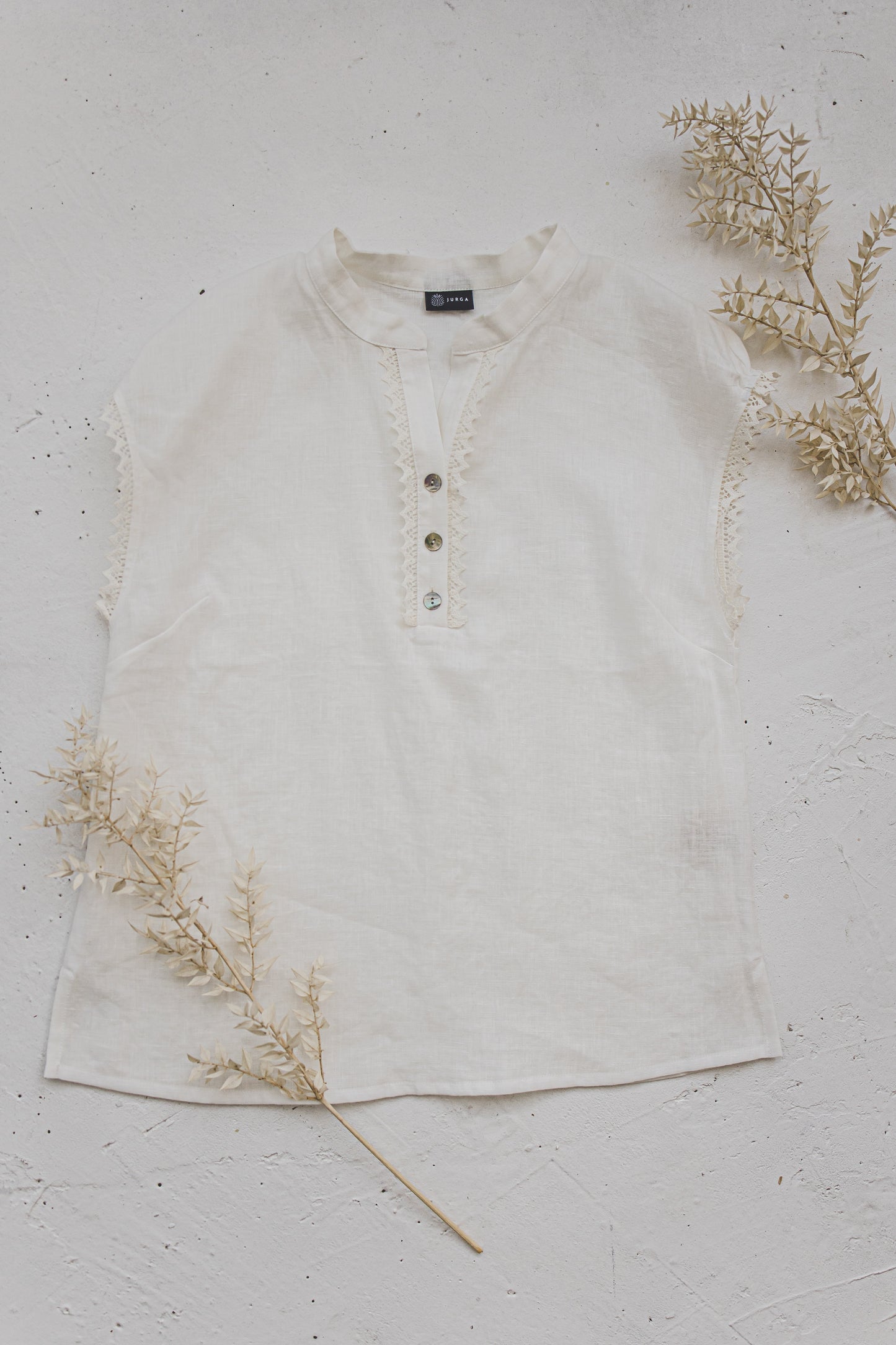 LIEPA short sleeves linen top in Off-white Light weight linen