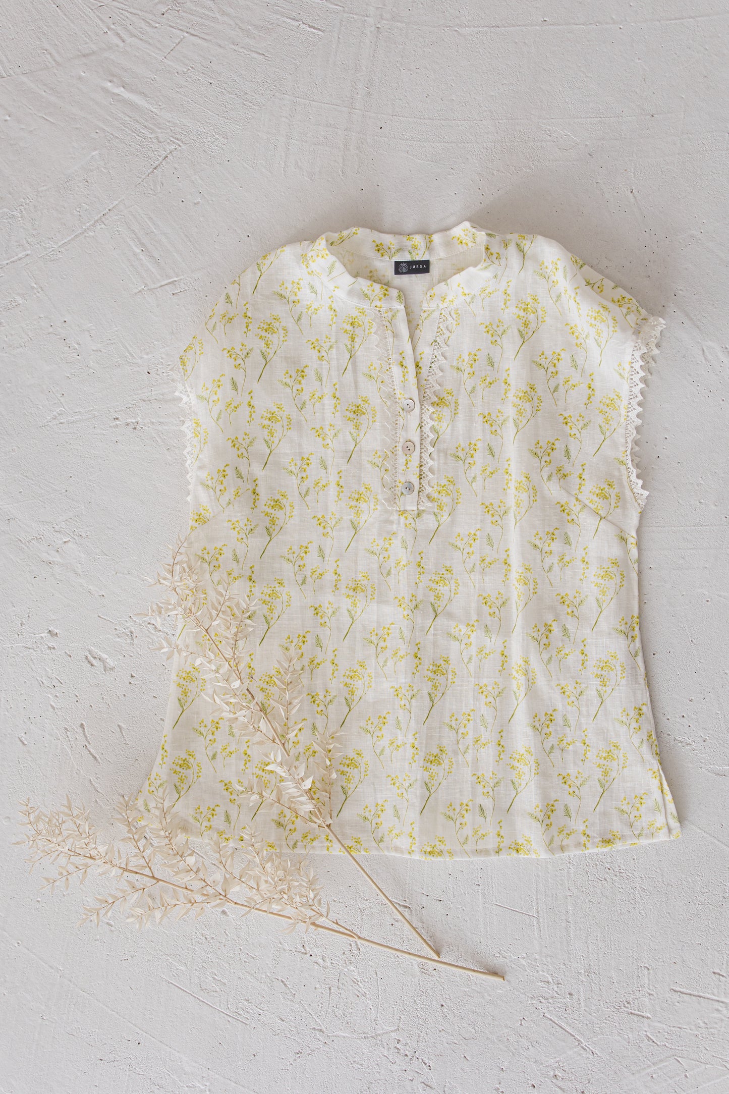 LIEPA short sleeves linen top with Mimosa print Light weight linen