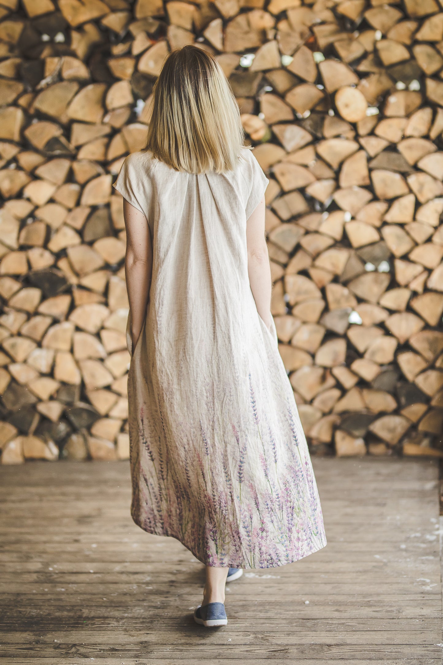 Natural minismalistic linen dress with comfy side seam pockets 