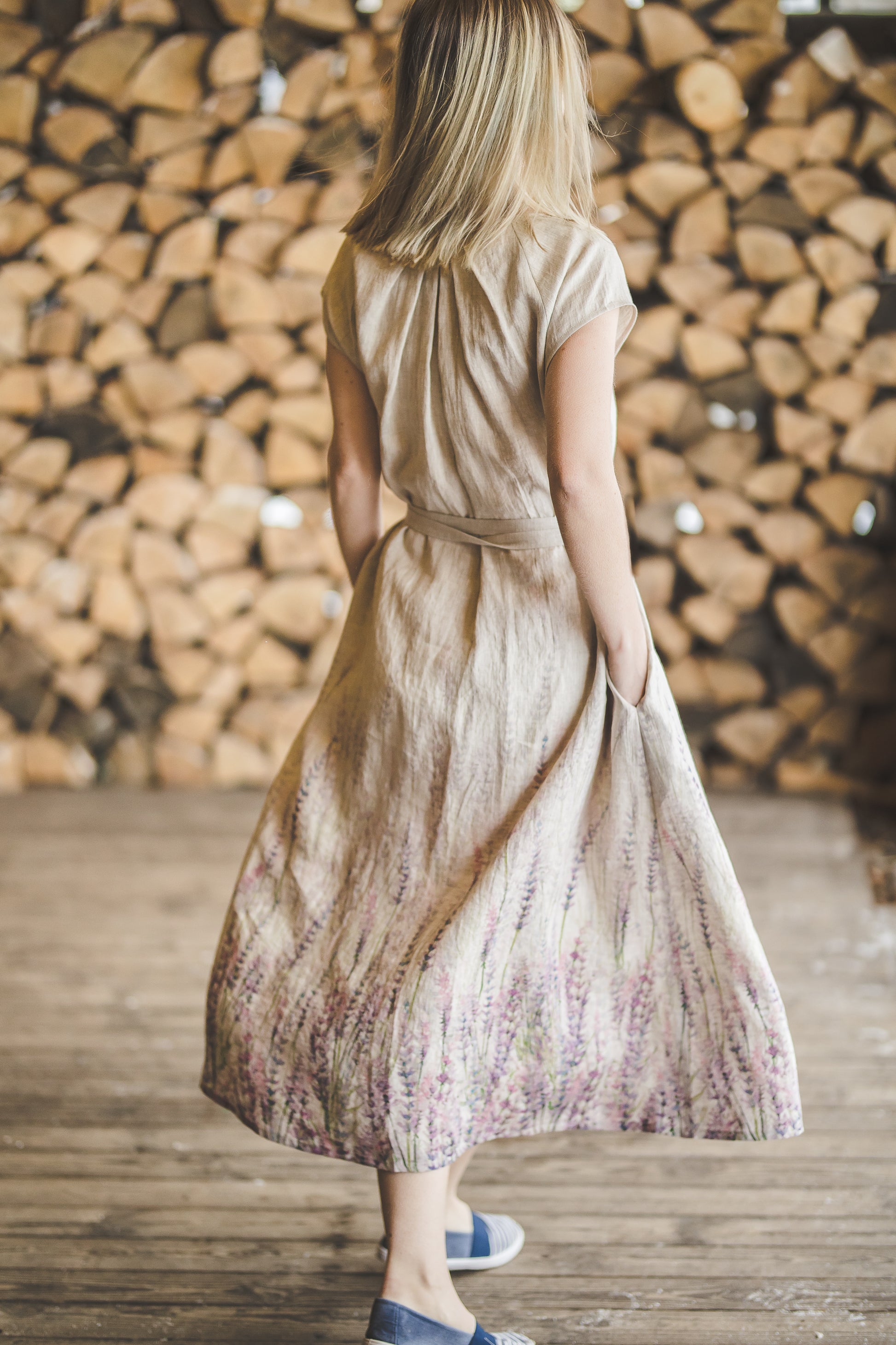 Romantic flower fairy linen dress from natural unbleeched linen