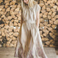Short sleeves maxi linen dress with lavender meadow print