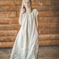 RASA short sleeves maxi linen dress with Blue Ombre Floral print