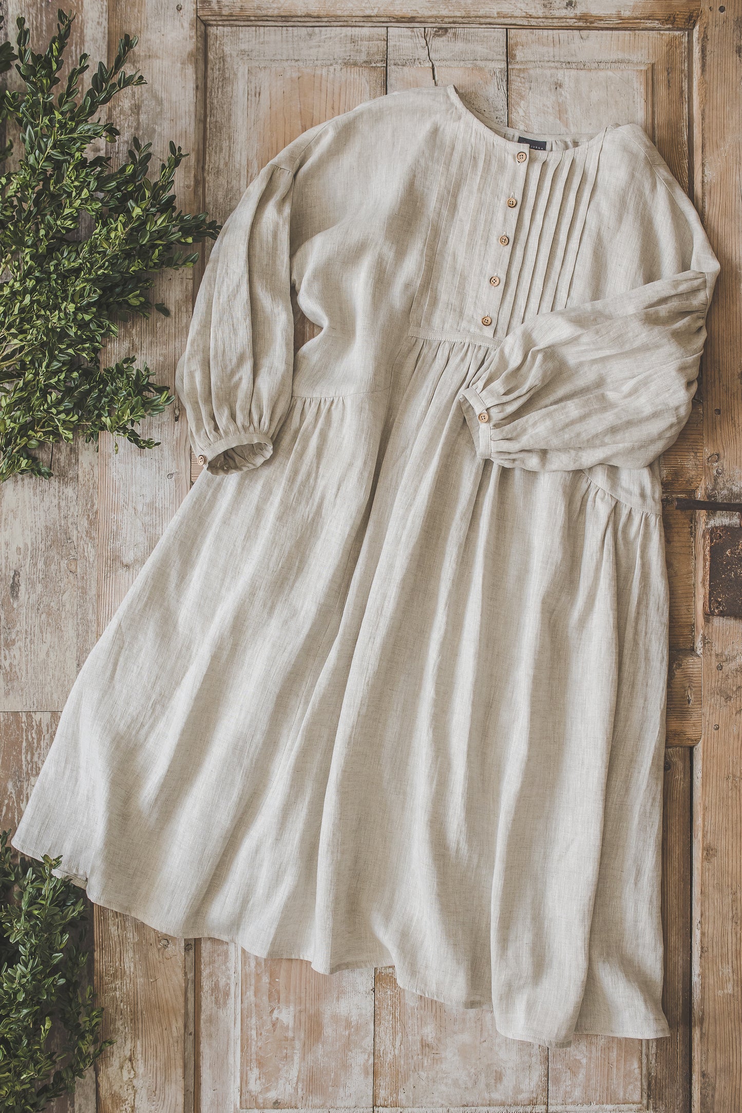 LAUME ruffled linen dress in Natural linen color