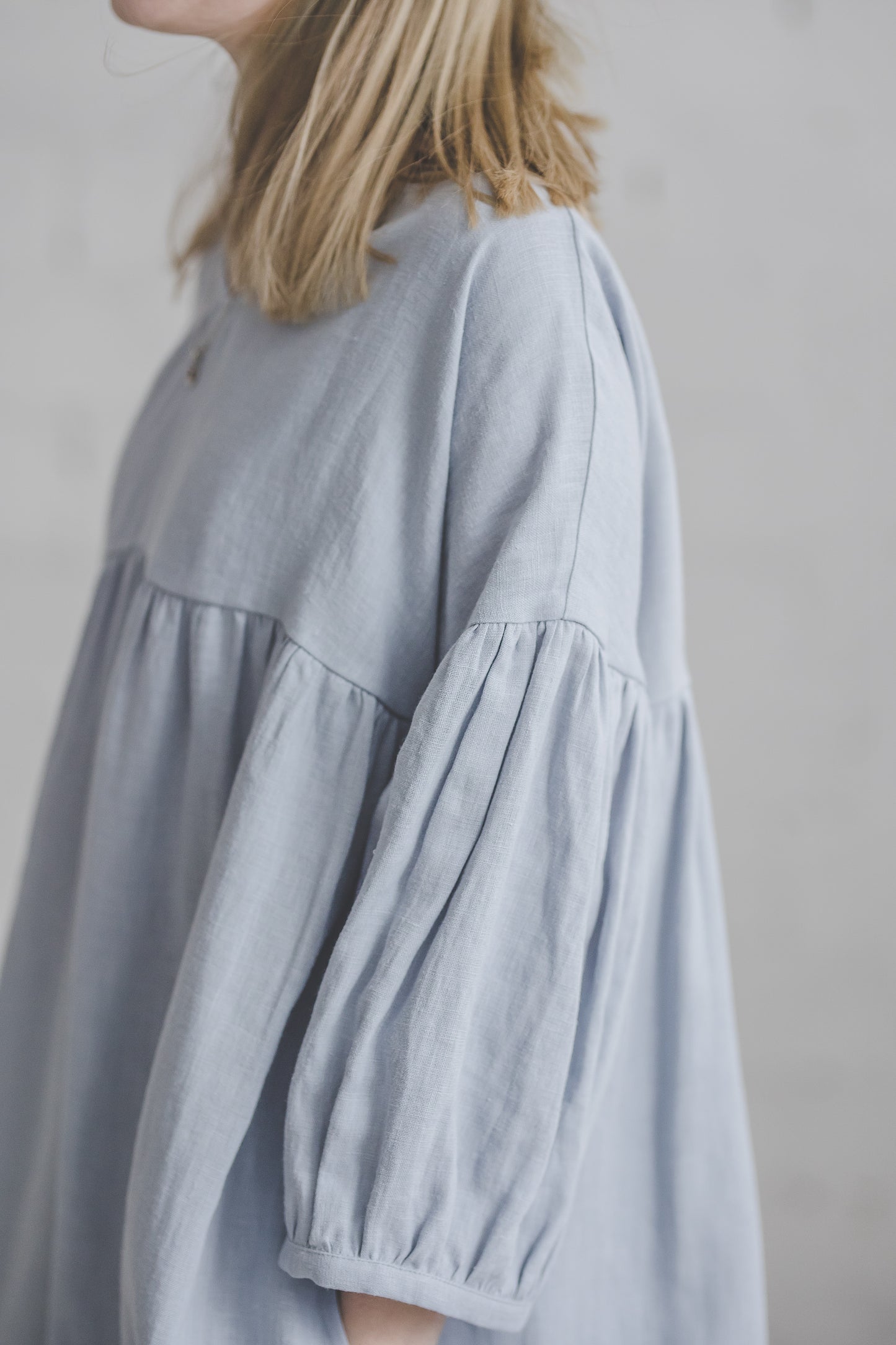 SVAJA ruffled linen smock dress in Sky blue