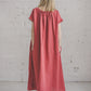 PIEVA short sleeves maxi linen dress in Watermelon color