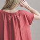 PIEVA short sleeves maxi linen dress in Watermelon color