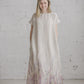 PIEVA short sleeves maxi linen dress with Green Forest print